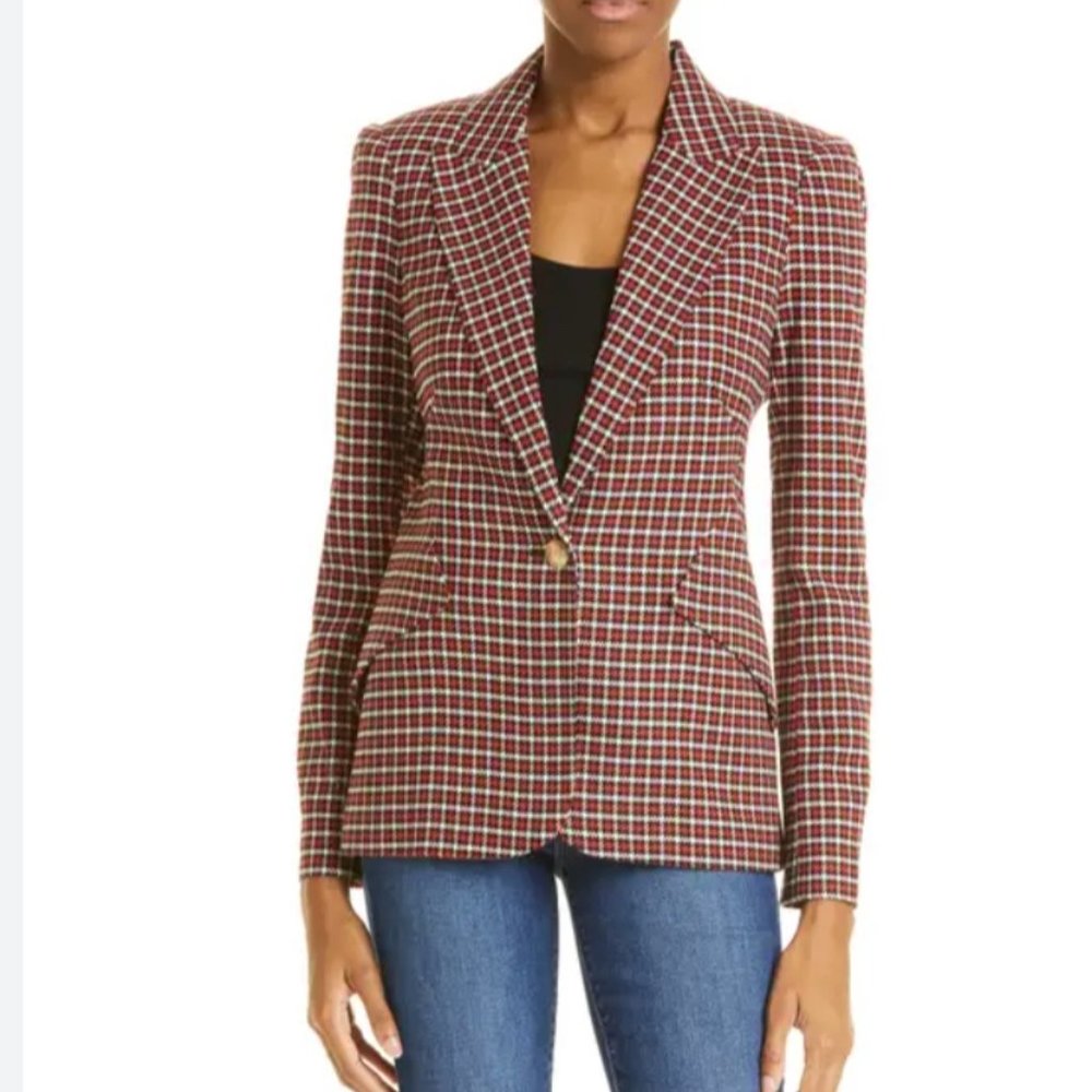 L'AGENCE Chamberlain Check Peaked Lapel Blazer Size 0 BURNT SIENNA